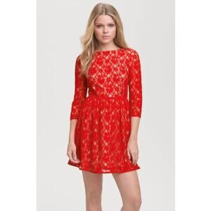 French Connection Lizzie Red Lace Dress Size 8